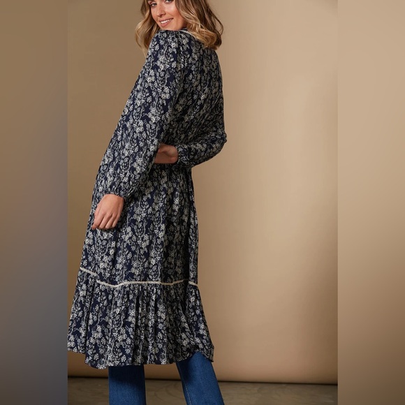 Blue Floral Longline Kimono Duster Jacket NWT - Picture 5 of 11